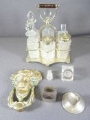 SILVER INKWELL, electroplate condiment set, good brass door knocker ETC