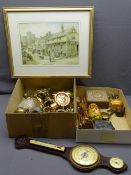 MIXED TREEN ITEMS, vintage brassware with a modern wall barometer and Gordon Close Conwy print