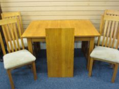 ULTRA MODERN OAK EXTENDING DINING TABLE and four highback chairs, 75cms H, 172.5cms fully