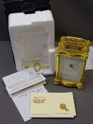 CARRIAGE CLOCK, modern and boxed by 'Fox and Simpson'