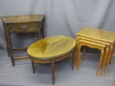 VINTAGE SIDE TABLES, a quantity including a French style example on reeded supports, various