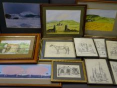 FRAMED PICTURES & PRINTS, a quantity, with a small selection of artist drawing paper and boards