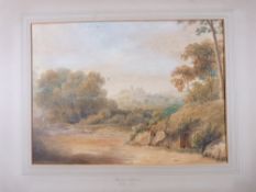 EDMUND DORRELL (indicated on mount board, but unsigned) watercolour - rural scene with church to the