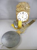 REPOUSSE BRASS FRONT FRENCH WALL CLOCK, enamel dial set with Roman numerals, twin-weight oversize