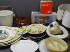 STONEWARE MEAT PLATES, cookpots, bed pan ETC, an assortment