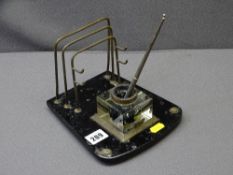 MINERAL & METALWORK VINTAGE DESK STAND with ink bottle and pen