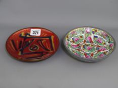 DAVID ANDERSEN NORWAY ENAMEL ON BRONZE MODERNIST DISH with a late Oriental porcelain and metal dish,