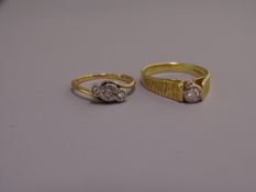 TWO 18CT GOLD DIAMOND SET DRESS RINGS including a solitaire and illusion setting with ribbed