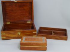 MODERN BRASS BOUND DOME TOP JEWELLERY BOX WITH KEY and a small lidded wooden box, 25 and 16cms