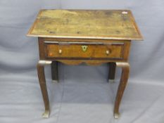 GEORGE IV CROSSBANDED OAK SINGLE DRAWER LOWBOY, 70cms H, 73.5cms W, 50.5cms D