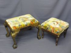TWO ANTIQUE STYLE FOOTSTOOLS including a ball and claw foot example, 46cms H, 56cms W, 50cms D