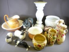 H J WOOD INDIAN TREE BOWL & JUG SET, pair of Staffordshire vases, china farm animals ETC