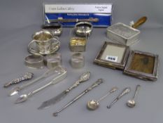 SMALL SILVER, EPNS and white metal items, a quantity, to include two small easel photograph