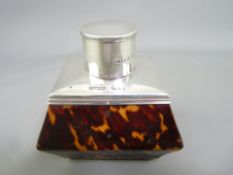 VICTORIAN SILVER MOUNTED TORTOISE SHELL TEA CADDY, London 1895, maker Saunders and Shepherd, 9cms H,