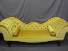 REPRODUCTION BUTTON UPHOLSTERED DOUBLE SCROLL-END COUCH, 77cms H, 194cms L, 60cms D
