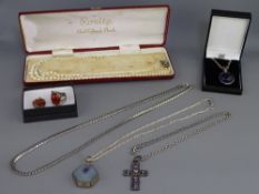 HALLMARKED SILVER & OTHER JEWELLERY including a double strand cultured pearl necklace with silver