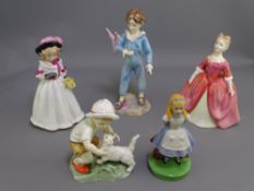 FIVE ROYAL WORCESTER, ROYAL DOULTON and Wade figurines including 'Debbie' HN2400, 'Sharon'