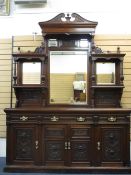 CIRCA 1900 MAHOGANY MIRROR BACK SIDEBOARD, well presented, the top section with numerous shelves and