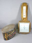 EDMONDSONS RED SEAL TOFFEE VINTAGE TIN and a polished wall barometer