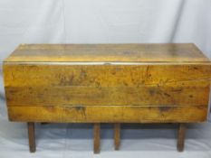 ANTIQUE OAK PLANKED GATE-LEG TABLE, 78cms H, 151cms L, 54.5cms W closed
