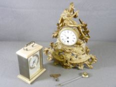 CLOCKS - a Metamec carriage clock and a French style pendulum mantel clock