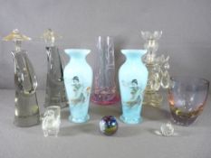 GLASSWARE - a pair of Oriental decorated vases, a lustre lamp ETC
