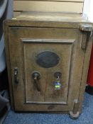 PHILLIPS & SON, BIRMINGHAM, vintage cast iron safe with key, 66cms H, 51cms W, 57cms D