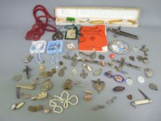 VINTAGE YELLOW & WHITE METAL CUFFLINKS, crucifixes, Christian and Catholic pendants, rosaries, two