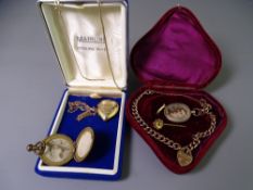 9CT GOLD & YELLOW METAL JEWELLERY including an open link bracelet with padlock clasp and portrait