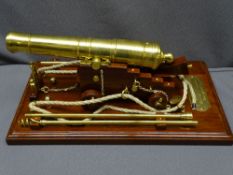 NAVAL 24LB TABLE TOP BRASS & MAHOGANY MODEL CANNON from the USS Constitution War of 1812, 38.5 x