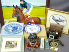 MIXED COLLECTABLES to include a Dinah money bank, Lester Piggott oil on canvas, initialled 'W E