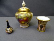 ROYAL WORCESTER & ROYAL CROWN DERBY CABINETWARE, three items including a 279 shape fruit decorated