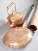 VICTORIAN COPPERWARE to include an acorn knopped kettle, a hunter's horn ETC
