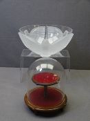 OPAQUE GLASS BOWL adorned with birds and a two-tier glass dome stand