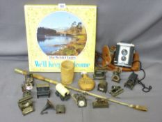 MIXED COLLECTABLES GROUP including a military type riding crop, wicker bound hip flask and