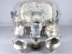 SILVER PLATE - four piece tea service, a non-matching tray and similar items