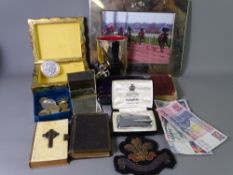 MIXED GROUP OF COLLECTABLES including a white metal photograph frame, two Singapore bank notes ($