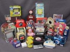 NOVELTY RADIOS - football, vintage gramophone, boxed traction engine, SpongeBob, Simpsons ETC (a