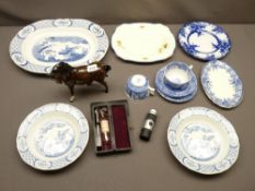 ROYAL DOULTON PRANCING STALLION, quantity of blue and white china, vintage ear piercing kit and a