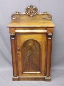 NEAT SINGLE DOOR MAHOGANY VICTORIAN CHIFFONIER with carved back rail and single frieze drawer over