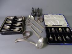 SMALL SILVER - a quantity, 16 troy ozs weighable to include two sets of teaspoons, sauce ladle,