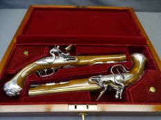 CASED PAIR OF GEORGE WASHINGTON HAWKINS LONDON FLINTLOCK PISTOLS with deactivation certificates,
