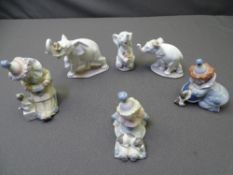 LLADRO CLOWNS & ELEPHANTS - three of each