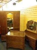 VINTAGE OAK THREE PIECE BEDROOM SUITE of single door mirrored wardrobe, 192cms H, 117cms W, 45.