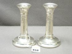 RIBBON & SWAG DECORATED COLUMN CANDLESTICKS, a pair, Birmingham 1993, maker Broadway and Company,