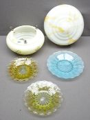 TWO MOTTLE TYPE LAMP SHADES and other vintage glassware