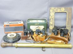 VINTAGE ROBERTS RADIOS, sets of binoculars, oak framed wall barometer ETC