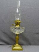 BRASS BASED VICTORIAN OIL LAMP with cut glass clear font, 60cms overall height