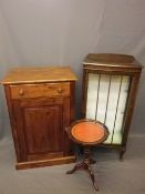 MODERN PINE SIDE CABINET, vintage china display cabinet and a reproduction mahogany wine table,
