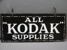 ORIGINAL BLACK & WHITE ENAMEL ADVERTISING SHOP SIGN, displaying (ALL KODAK SUPPLIES), original
